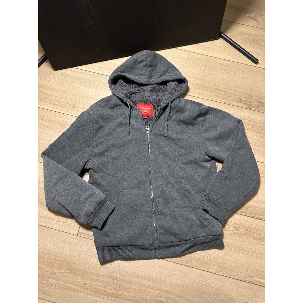 Maximos USA Mens Sherpa Lined Full Zip Hoodie Charcoal Gray Sweatshirt Large